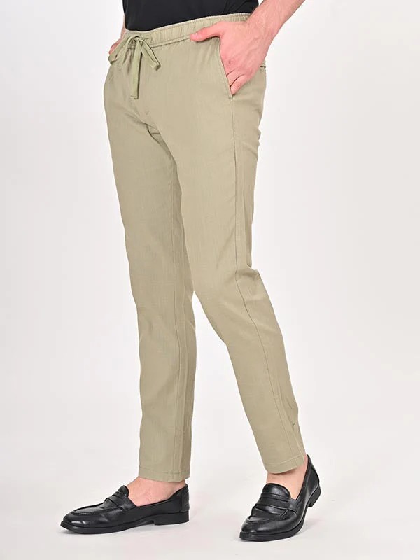 Indian Terrain Men's Slim Fit Solid Green Trousers